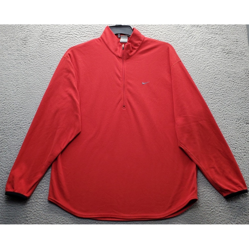 Nike Sweatshirt Mens Large Red Long Sleeve Therma Fit Mock Neck Quarter Zip Logo